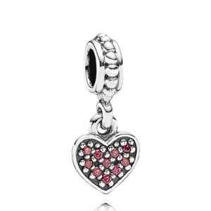 Pandora Sterling Silver Heart Dangle Bead with Red Pave Zirconia - 791023czr